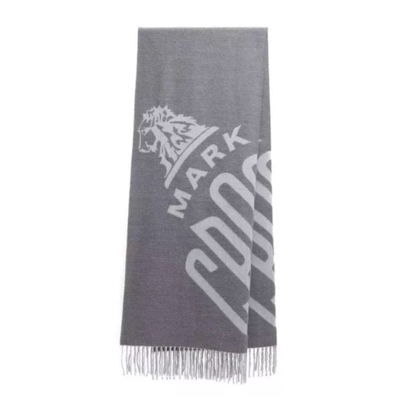 New! MARK CROSS Hanover Oversized Wool Fringe Scarf Shawl Wrap Logo Italy - Picture 2 of 12